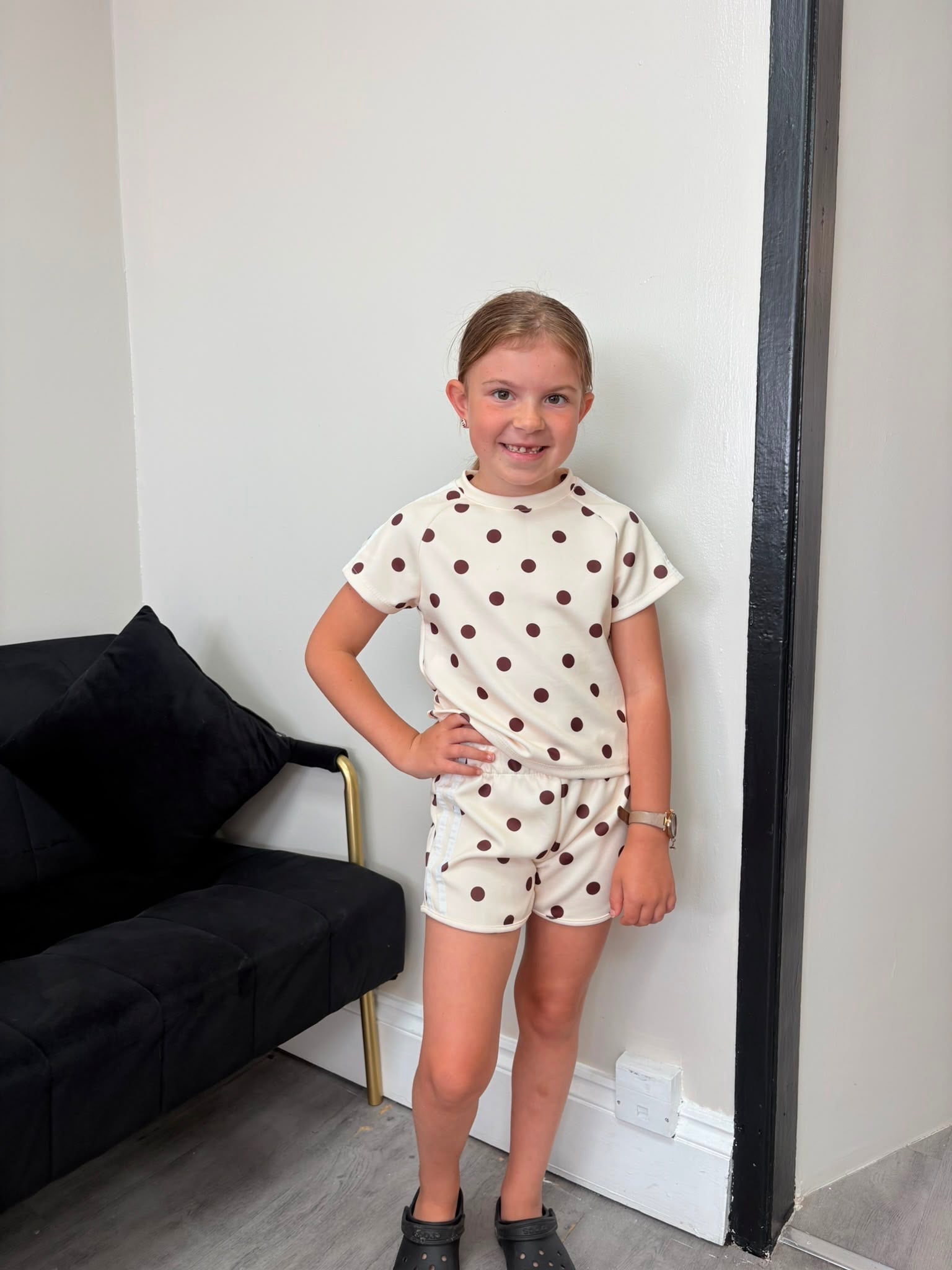 Girls Cream Polka Dot Short Set