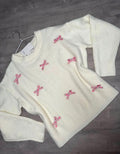 Cream Knit Jumper with Pink Ribbon Bow Embellishments