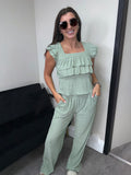 Textured Frill Top & Wide Leg Trouser Co-Ord