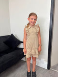 Girls Beige Frill Collar Tiered Dress