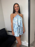 Abstract Halterneck Blouse and Shorts Set
