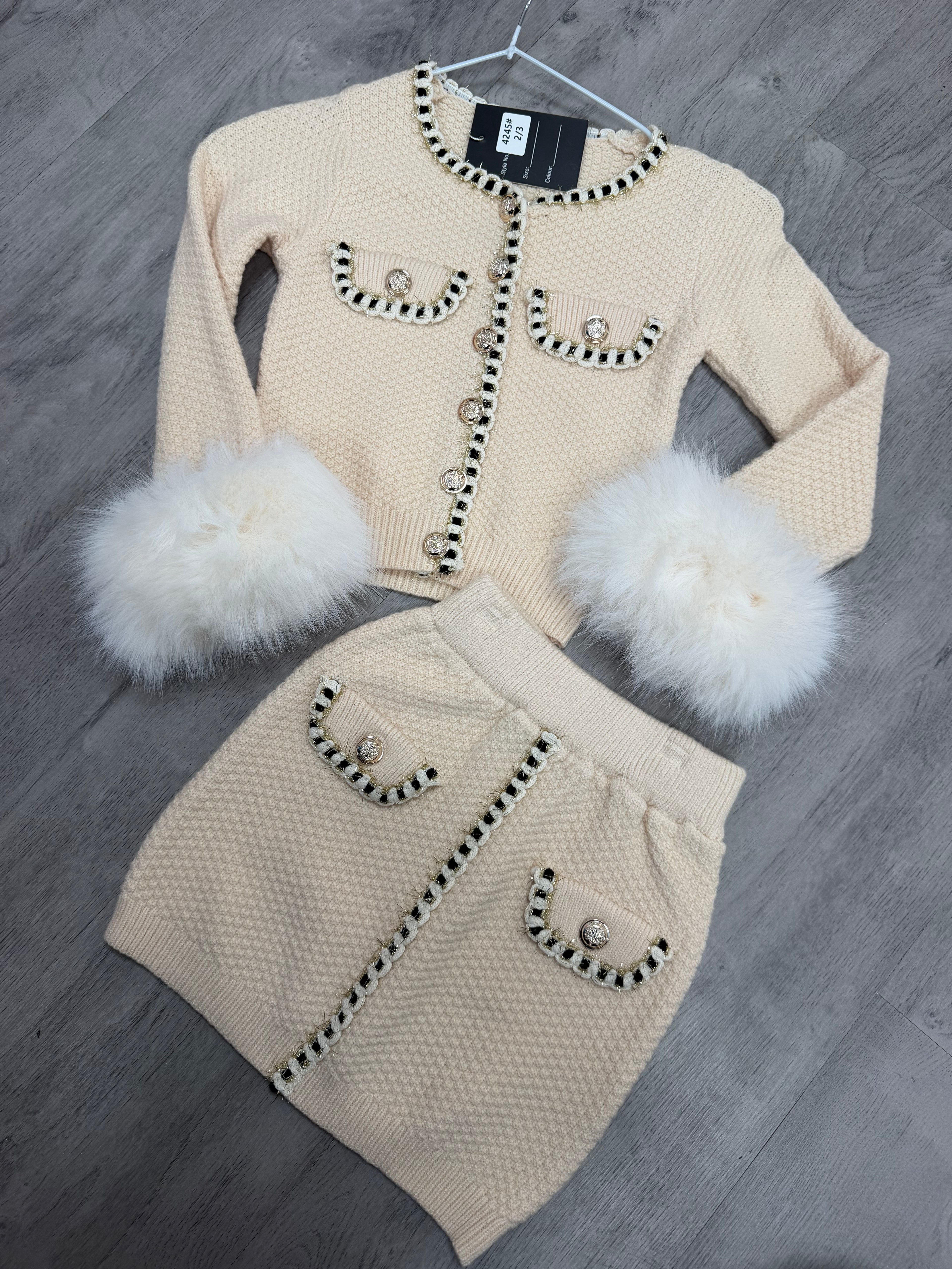 Girls Cream Knit Cardigan & Skirt Co-Ord Set